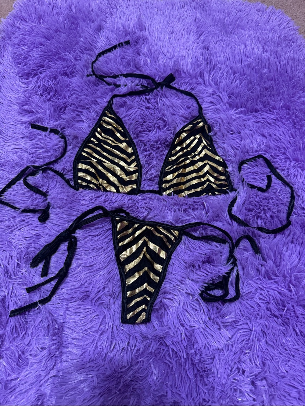 New Small black gold zebra y2k thong bikini festival rave dance raver swimsuit